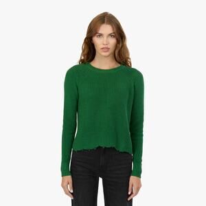 Cotton by Autumn Cashmere Raw Hem Knit Sweater Crewneck Green Size L